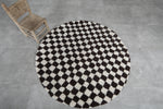 Round Dark Brown and White Checkered Moroccan Wool Rug - 5 ft