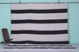 Large Moroccan Rug – Bold Black and Ivory Striped Design | 9.9 FT x 12 FT