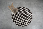 Round Dark Brown and White Checkered Moroccan Wool Rug - 5 ft