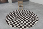 Round Dark Brown and White Checkered Moroccan Wool Rug - 5 ft