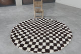 Round Dark Brown and White Checkered Moroccan Wool Rug - 5 ft