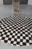 Round Dark Brown and White Checkered Moroccan Wool Rug - 5 ft