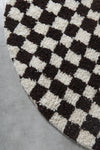 Round Dark Brown and White Checkered Moroccan Wool Rug - 5 ft