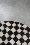 Round Dark Brown and White Checkered Moroccan Wool Rug - 5 ft