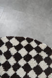 Round Dark Brown and White Checkered Moroccan Wool Rug - 5 ft