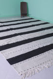 Large Moroccan Rug – Bold Black and Ivory Striped Design | 9.9 FT x 12 FT