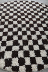 Round Dark Brown and White Checkered Moroccan Wool Rug - 5 ft
