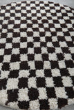 Round Dark Brown and White Checkered Moroccan Wool Rug - 5 ft