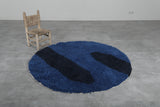 Bold Round Moroccan Wool Rug - 5.1 ft in Blue & Black Modern Design