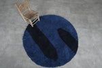 Bold Round Moroccan Wool Rug - 5.1 ft in Blue & Black Modern Design