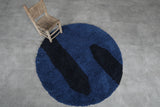 Bold Round Moroccan Wool Rug - 5.1 ft in Blue & Black Modern Design