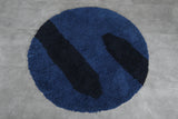 Bold Round Moroccan Wool Rug - 5.1 ft in Blue & Black Modern Design