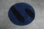 Bold Round Moroccan Wool Rug - 5.1 ft in Blue & Black Modern Design