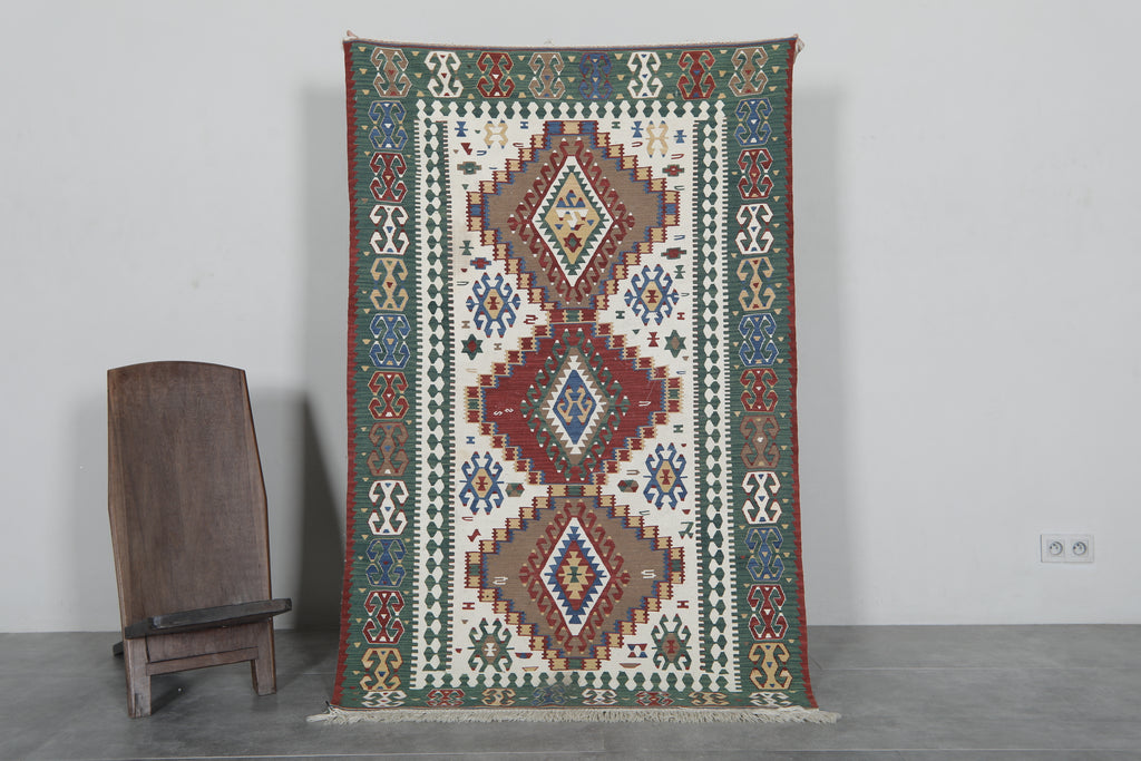 Vintage Moroccan Rug 3.8 x 5.9 ft Handwoven Berber Wool Carpet