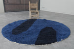 Bold Round Moroccan Wool Rug - 5.1 ft in Blue & Black Modern Design