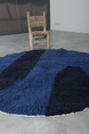 Bold Round Moroccan Wool Rug - 5.1 ft in Blue & Black Modern Design