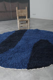 Bold Round Moroccan Wool Rug - 5.1 ft in Blue & Black Modern Design