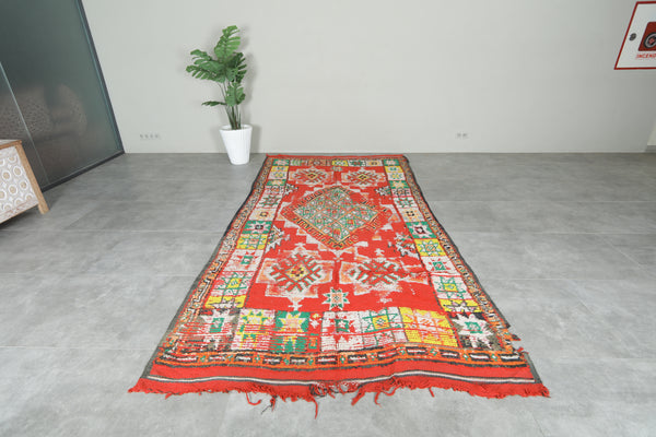 Red and multicolor geometric moroccan rug 5.5 ft x 8.3 ft  - Handmade
