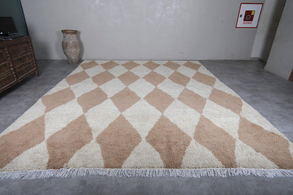 Custom Moroccan wool rug with beige diamond patterns