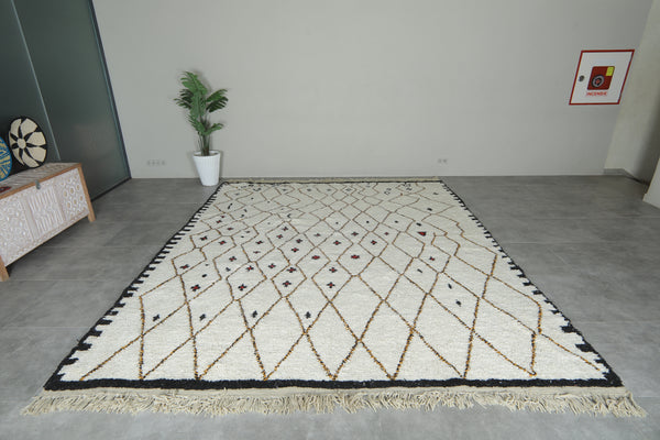 White Moroccan wool rug with geometric design - 10.3 ft x 12.4 ft