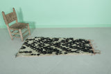 1.8 x 4.6 ft Moroccan Berber Rug | Small Black & White Diamond Pattern