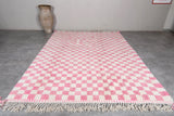 Large Pink & White Checkered Moroccan Berber Rug | 8.2 x 11.2 ft