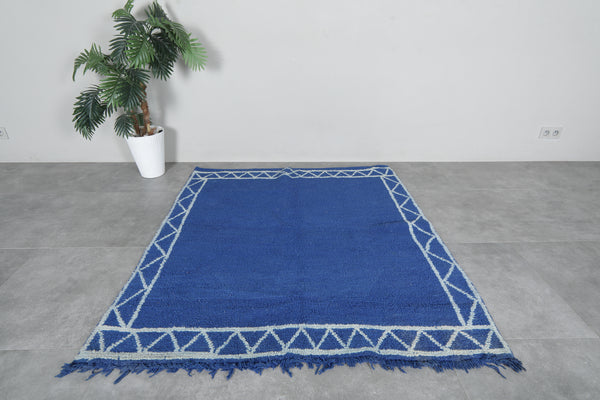 Small Blue Wool Rug 4.9 X 5.2 FT Berber Rug