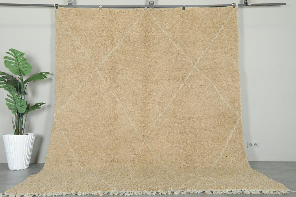 Beige Moroccan beni ourain rug with white lines - 8.2 ft x 10.1 ft