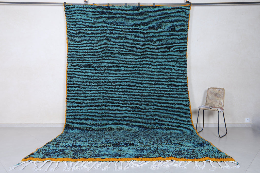 Custom black & blue striped Moroccan rug