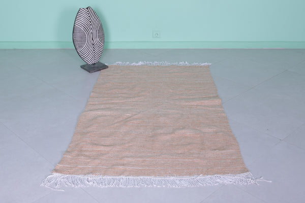Natural striped Moroccan rug – Earthy handwoven decor | 3.4 FT x 5.8 FT