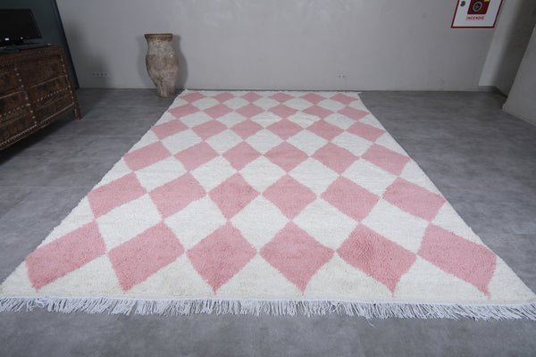 Pink & white checkered custom Moroccan rug