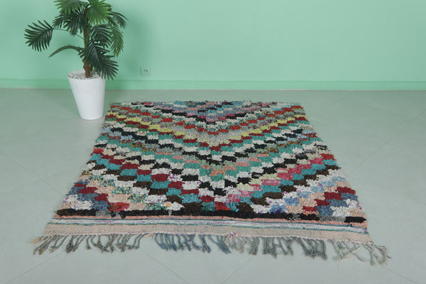 Square colorful berber Moroccan rug - 4.8 FT X 5.4 FT | Unique handcrafted decor