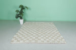 5.9 X 7.5 FT Moroccan Checkered Rug - Beige and Ivory Wool Rug