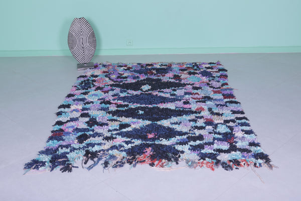 Large boucherouite Moroccan berber rug - Handmade 5.2 x 7 ft carpet