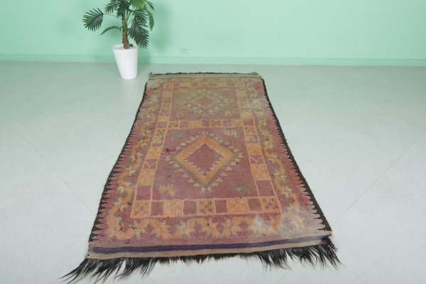 Old runner Moroccan berber rug – 3.7 FT X 8.2 FT | Vintage handwoven wool carpet
