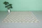 5.9 X 7.5 FT Moroccan Checkered Rug - Beige and Ivory Wool Rug