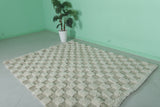 5.9 X 7.5 FT Moroccan Checkered Rug - Beige and Ivory Wool Rug