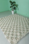 5.9 X 7.5 FT Moroccan Checkered Rug - Beige and Ivory Wool Rug