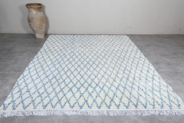 White wool blue stripped Moroccan rug