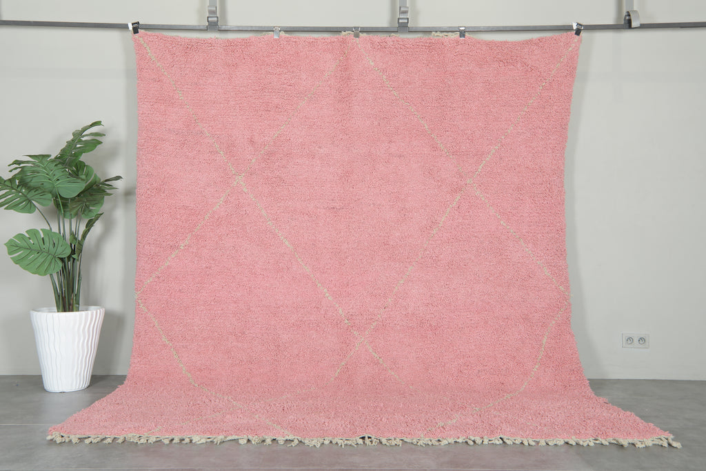 Pink Moroccan beni ourain rug with beige diamond design - 8.3 ft x 9.8 ft