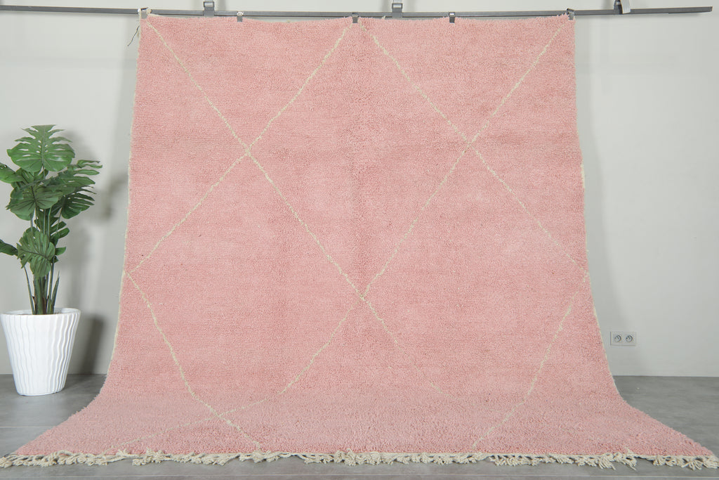 Pink Moroccan beni ourain rug  with diamond pattern - 8.8 ft x 10.1 ft