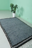 Moroccan Rug 4.2 X 6 Feet - Handwoven Blue with Black Border