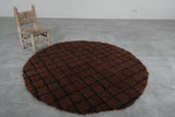 Classic Round Moroccan Wool Rug - 5.1 ft in Brown with Black Grid