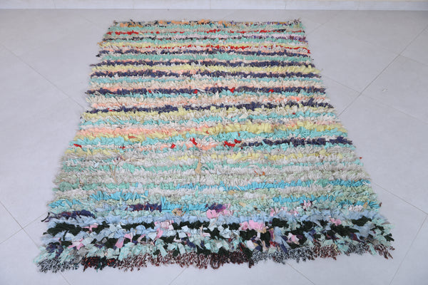 4.4 x 6.1 ft Moroccan berber rug – Multicolor striped shaggy design