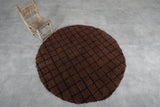 Classic Round Moroccan Wool Rug - 5.1 ft in Brown with Black Grid