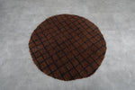 Classic Round Moroccan Wool Rug - 5.1 ft in Brown with Black Grid