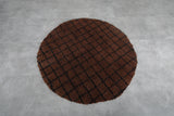 Classic Round Moroccan Wool Rug - 5.1 ft in Brown with Black Grid