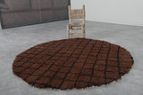 Classic Round Moroccan Wool Rug - 5.1 ft in Brown with Black Grid