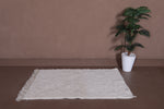 2.9 X 4.7 FT Moroccan Rug - Small Handwoven Ivory Shag Rug with Tassels