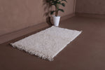 2.9 X 4.7 FT Moroccan Rug - Small Handwoven Ivory Shag Rug with Tassels